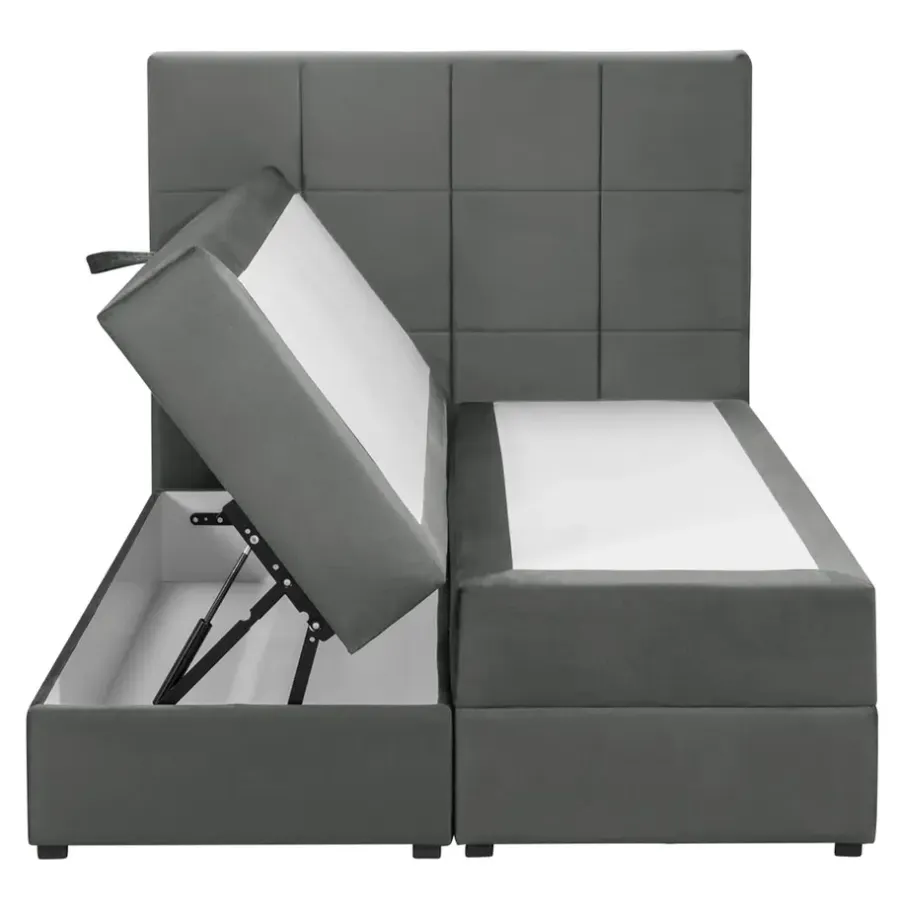 1-Persoons Boxsprings-Leen Bakker Boxspring met opbergruimte Liv geblokt - grijs - 120x200 cm