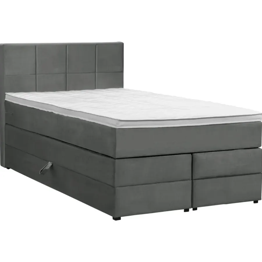 1-Persoons Boxsprings-Leen Bakker Boxspring met opbergruimte Liv geblokt - grijs - 120x200 cm