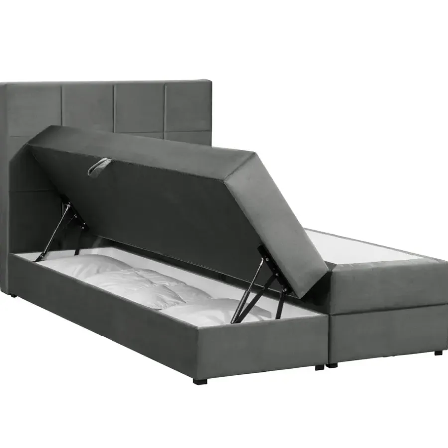 1-Persoons Boxsprings-Leen Bakker Boxspring met opbergruimte Liv geblokt - grijs - 120x200 cm