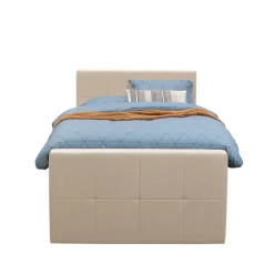 Leen Bakker Boxspring met opbergruimte en voetbord Liv geblokt - beige - 120x200cm