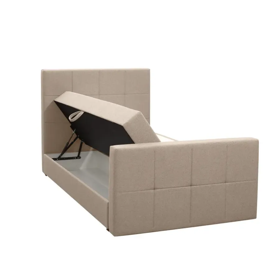 Leen Bakker Boxspring met opbergruimte en voetbord Liv geblokt - beige - 120x200cm