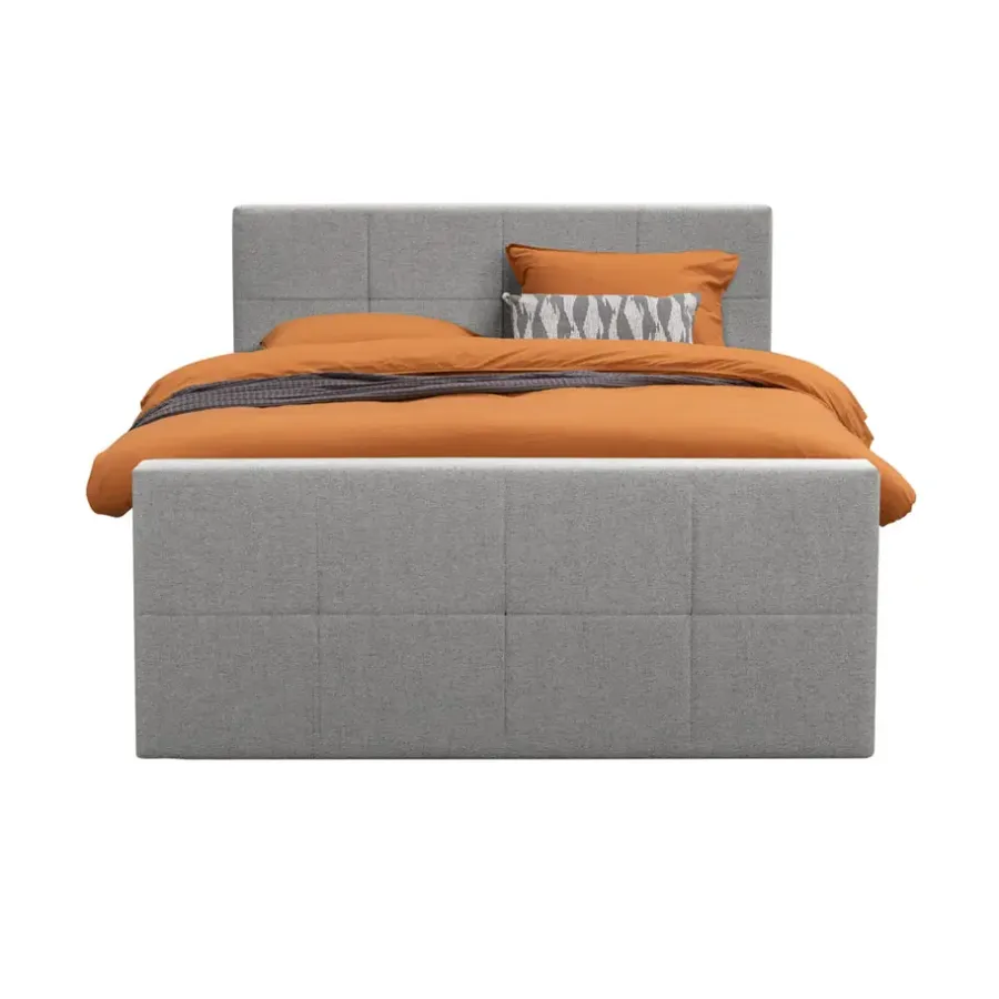 2-Persoons Boxsprings-Leen Bakker Boxspring met opbergruimte en voetbord Liv geblokt - lichtgrijs - 160x200cm