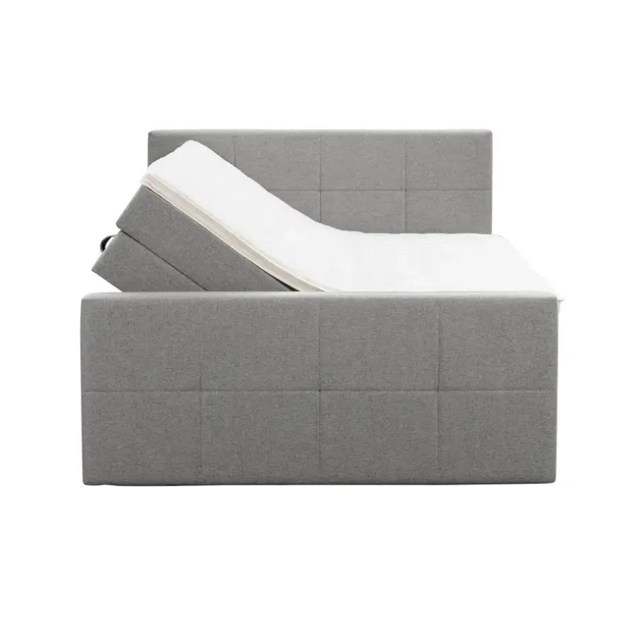 2-Persoons Boxsprings-Leen Bakker Boxspring met opbergruimte en voetbord Liv geblokt - lichtgrijs - 160x200cm