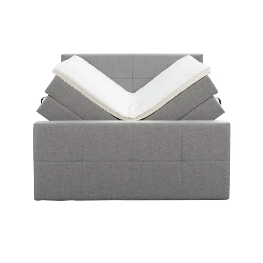 2-Persoons Boxsprings-Leen Bakker Boxspring met opbergruimte en voetbord Liv geblokt - lichtgrijs - 160x200cm