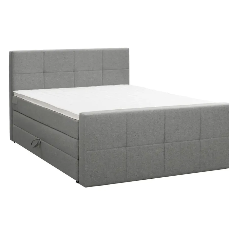 2-Persoons Boxsprings-Leen Bakker Boxspring met opbergruimte en voetbord Liv geblokt - lichtgrijs - 160x200cm