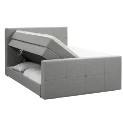 2-Persoons Boxsprings-Leen Bakker Boxspring met opbergruimte en voetbord Liv geblokt - lichtgrijs - 160x200cm