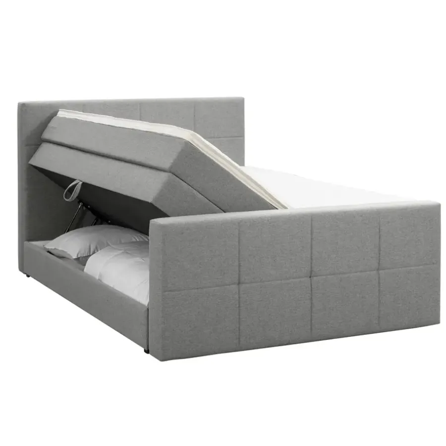2-Persoons Boxsprings-Leen Bakker Boxspring met opbergruimte en voetbord Liv geblokt - lichtgrijs - 160x200cm