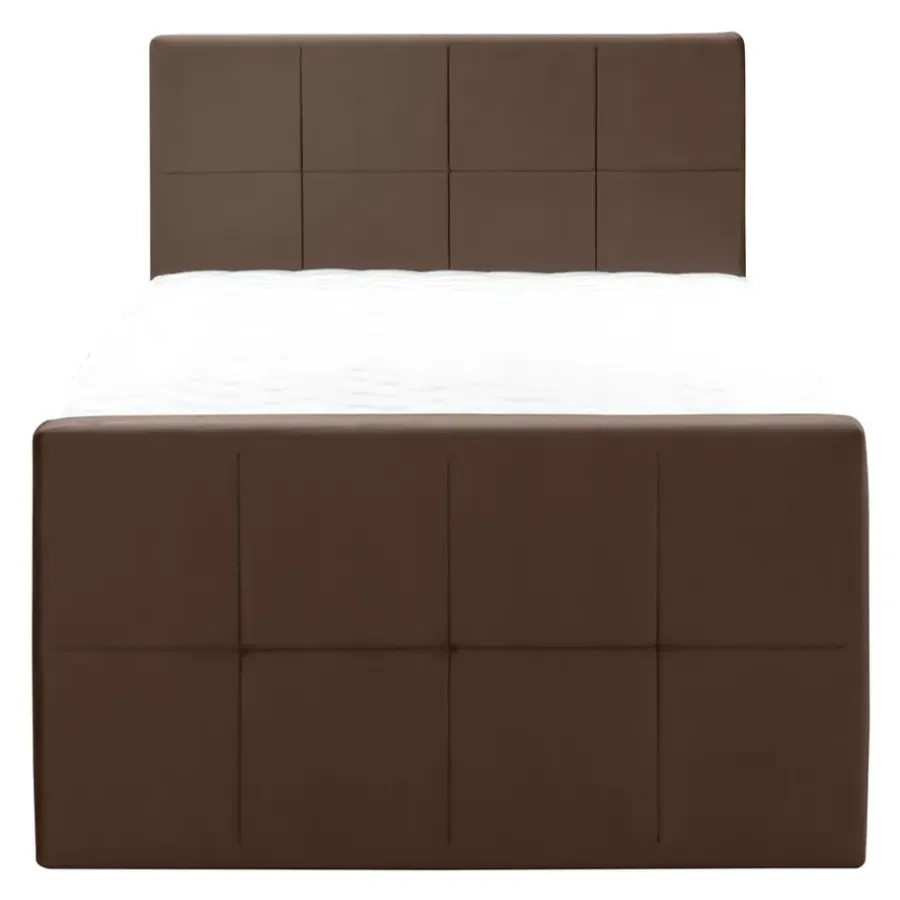 1-Persoons Boxsprings-Leen Bakker Boxspring met opbergruimte en voetbord Liv geblokt - bruin - 120x200cm