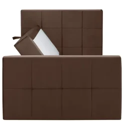 1-Persoons Boxsprings-Leen Bakker Boxspring met opbergruimte en voetbord Liv geblokt - bruin - 120x200cm