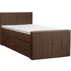 1-Persoons Boxsprings-Leen Bakker Boxspring met opbergruimte en voetbord Liv geblokt - bruin - 120x200cm
