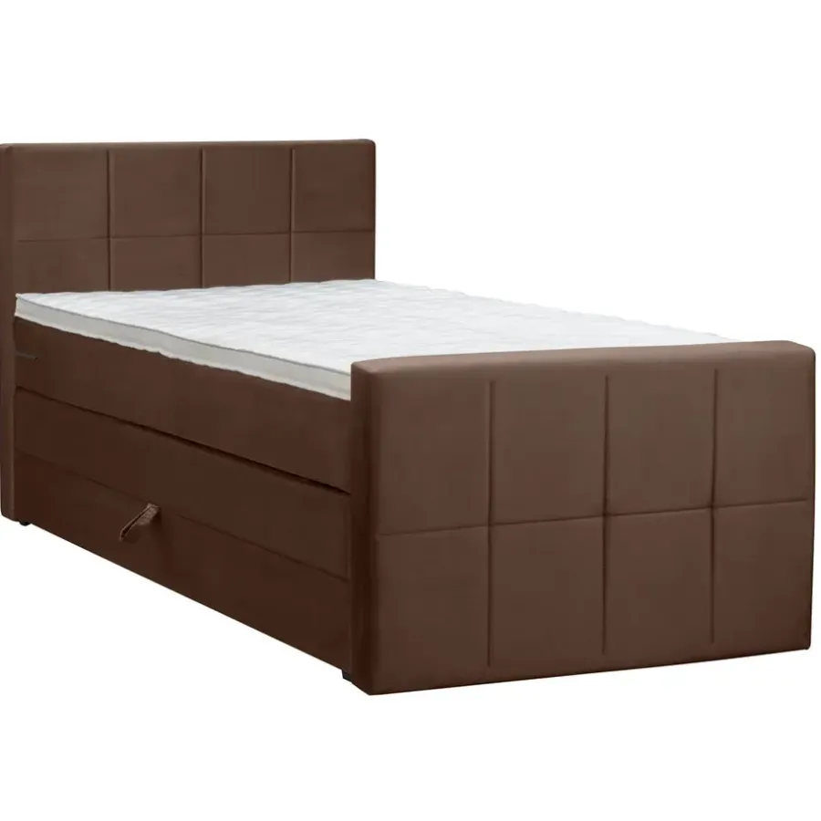 1-Persoons Boxsprings-Leen Bakker Boxspring met opbergruimte en voetbord Liv geblokt - bruin - 120x200cm