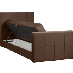 1-Persoons Boxsprings-Leen Bakker Boxspring met opbergruimte en voetbord Liv geblokt - bruin - 120x200cm