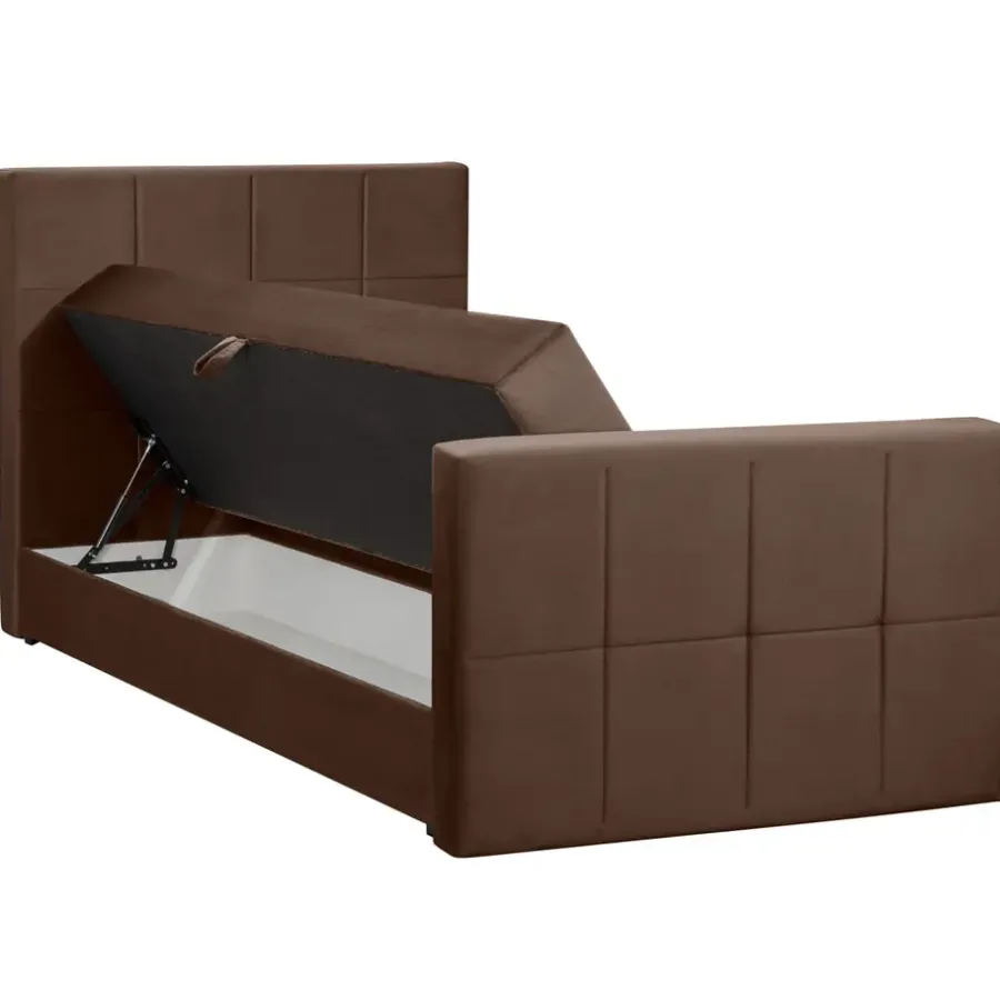 1-Persoons Boxsprings-Leen Bakker Boxspring met opbergruimte en voetbord Liv geblokt - bruin - 120x200cm