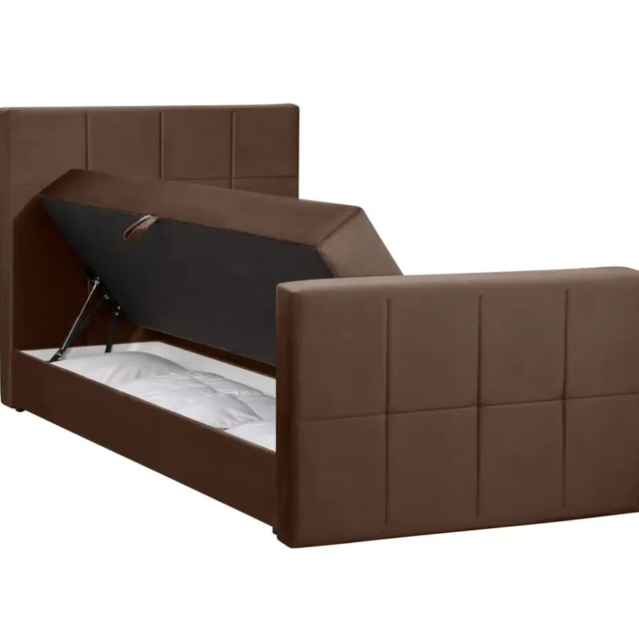 1-Persoons Boxsprings-Leen Bakker Boxspring met opbergruimte en voetbord Liv geblokt - bruin - 120x200cm