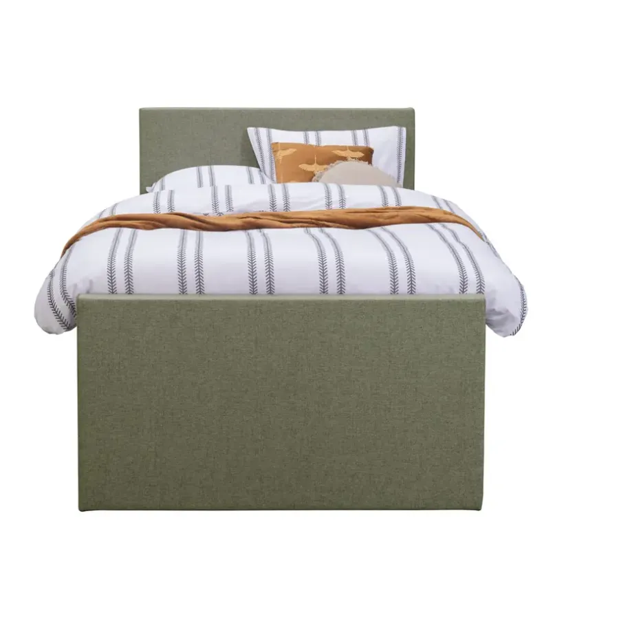 1-Persoons Boxsprings-Leen Bakker Boxspring met opbergruimte en voetbord Liv egaal - groen - 120x200cm
