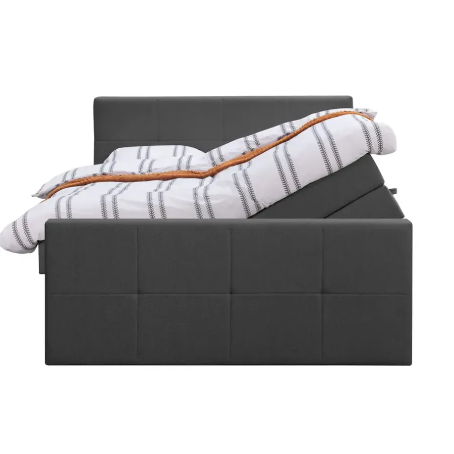 2-Persoons Boxsprings-Leen Bakker Boxspring met opbergruimte en voetbord Liv geblokt - antraciet - 160x200cm