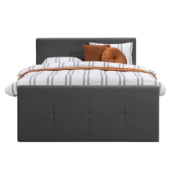 2-Persoons Boxsprings-Leen Bakker Boxspring met opbergruimte en voetbord Liv geblokt - antraciet - 160x200cm
