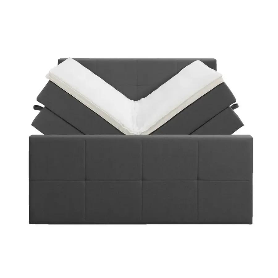 2-Persoons Boxsprings-Leen Bakker Boxspring met opbergruimte en voetbord Liv geblokt - antraciet - 160x200cm