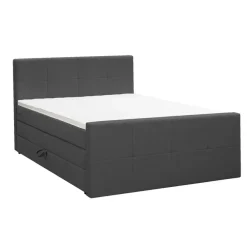 2-Persoons Boxsprings-Leen Bakker Boxspring met opbergruimte en voetbord Liv geblokt - antraciet - 160x200cm