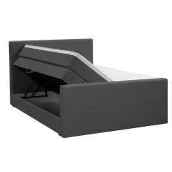 2-Persoons Boxsprings-Leen Bakker Boxspring met opbergruimte en voetbord Liv geblokt - antraciet - 160x200cm
