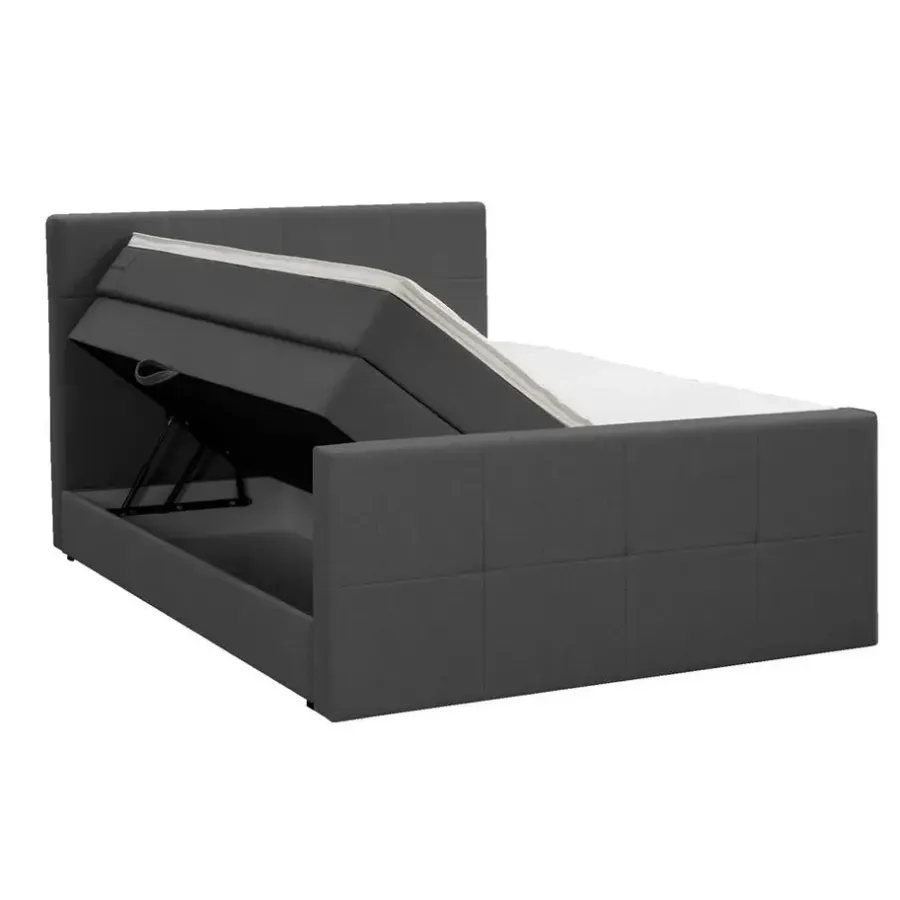 2-Persoons Boxsprings-Leen Bakker Boxspring met opbergruimte en voetbord Liv geblokt - antraciet - 160x200cm