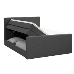 2-Persoons Boxsprings-Leen Bakker Boxspring met opbergruimte en voetbord Liv geblokt - antraciet - 160x200cm