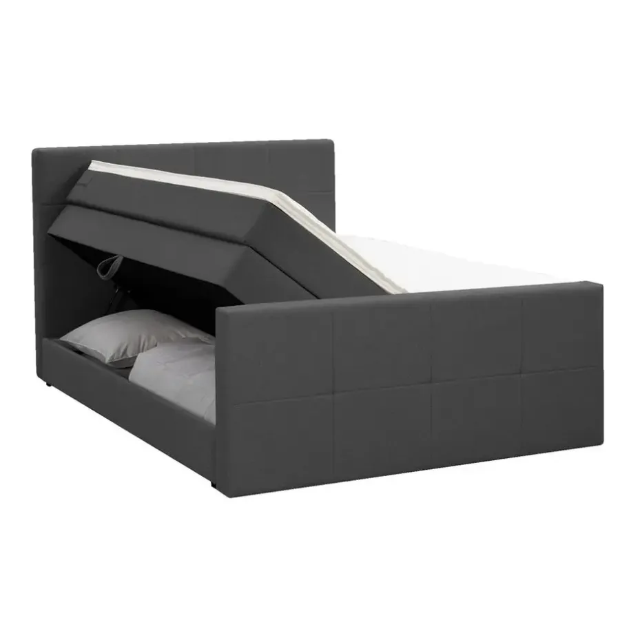 2-Persoons Boxsprings-Leen Bakker Boxspring met opbergruimte en voetbord Liv geblokt - antraciet - 160x200cm