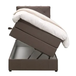 Leen Bakker Boxspring met opbergruimte Liv geruit - donkerbruin - 90x200 cm
