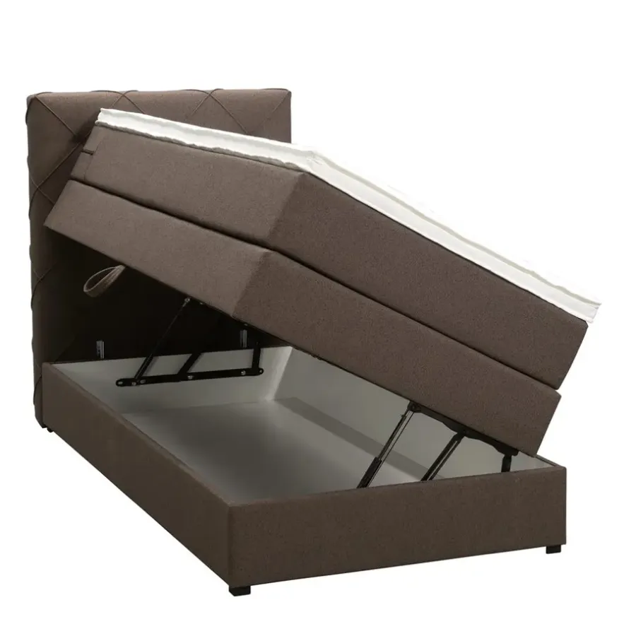 Leen Bakker Boxspring met opbergruimte Liv geruit - donkerbruin - 90x200 cm