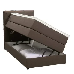 Leen Bakker Boxspring met opbergruimte Liv geruit - donkerbruin - 90x200 cm