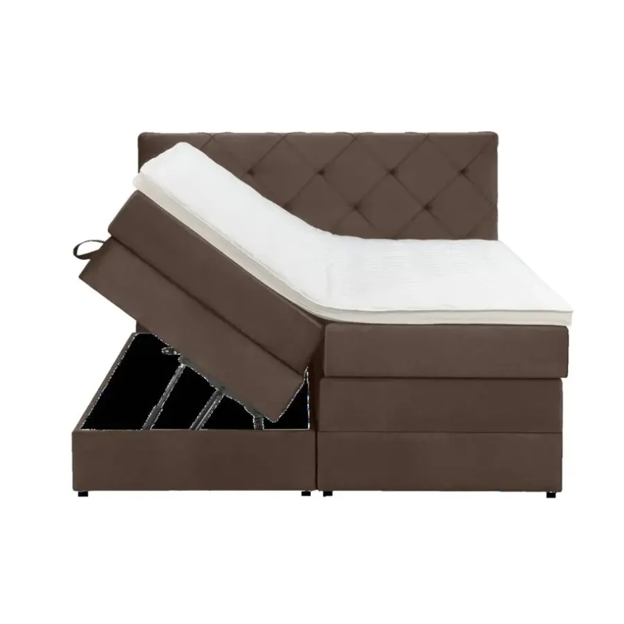 2-Persoons Boxsprings-Leen Bakker Boxspring met opbergruimte Liv geruit - bruin - 180x200 cm