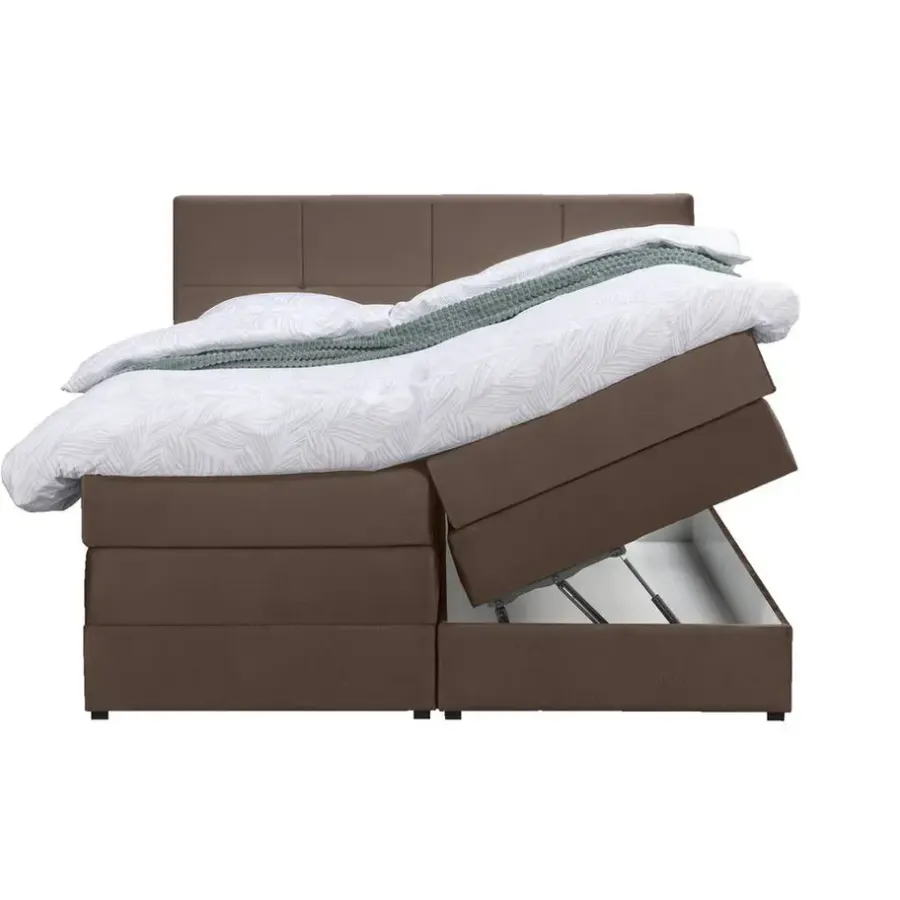 2-Persoons Boxsprings-Leen Bakker Boxspring met opbergruimte Liv geblokt - bruin - 180x200 cm
