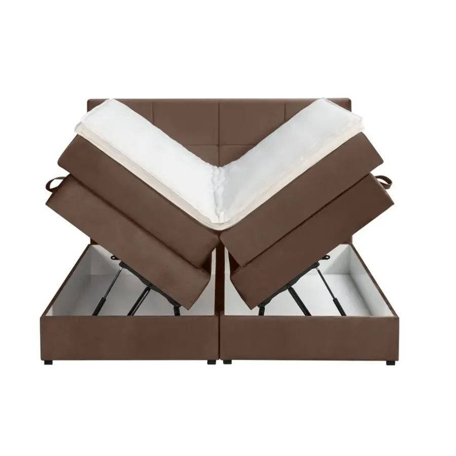 2-Persoons Boxsprings-Leen Bakker Boxspring met opbergruimte Liv geblokt - bruin - 180x200 cm