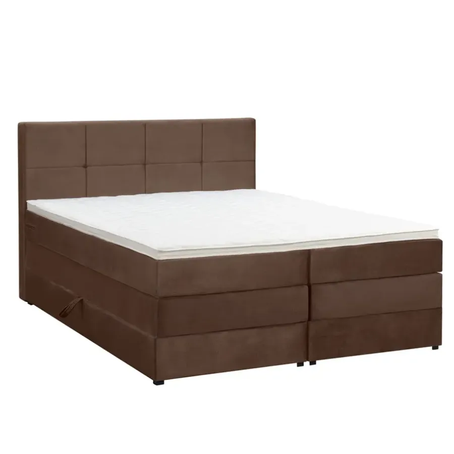 2-Persoons Boxsprings-Leen Bakker Boxspring met opbergruimte Liv geblokt - bruin - 180x200 cm