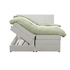 Leen Bakker Boxspring met opbergruimte Liv geblokt - ecru - 160x200 cm