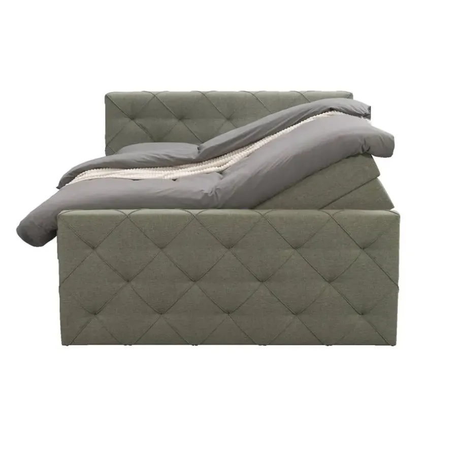 2-Persoons Boxsprings-Leen Bakker Boxspring met opbergruimte en voetbord Liv geruit - groen - 180x200cm
