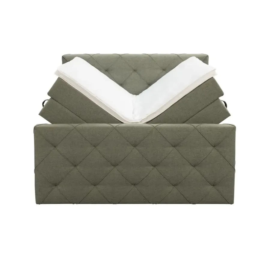 2-Persoons Boxsprings-Leen Bakker Boxspring met opbergruimte en voetbord Liv geruit - groen - 180x200cm