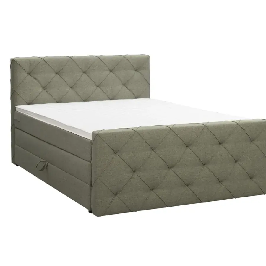 2-Persoons Boxsprings-Leen Bakker Boxspring met opbergruimte en voetbord Liv geruit - groen - 180x200cm