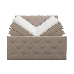 2-Persoons Boxsprings-Leen Bakker Boxspring met opbergruimte en voetbord Liv geruit - beige - 140x200cm