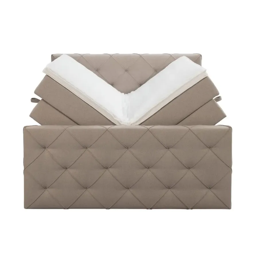2-Persoons Boxsprings-Leen Bakker Boxspring met opbergruimte en voetbord Liv geruit - beige - 140x200cm