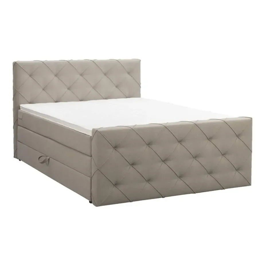 2-Persoons Boxsprings-Leen Bakker Boxspring met opbergruimte en voetbord Liv geruit - beige - 140x200cm