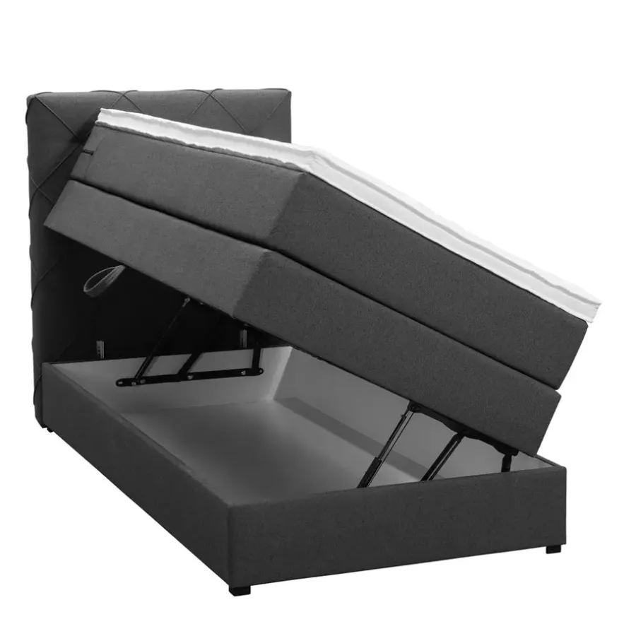 Leen Bakker Boxspring met opbergruimte Liv geruit - antraciet - 90x200 cm