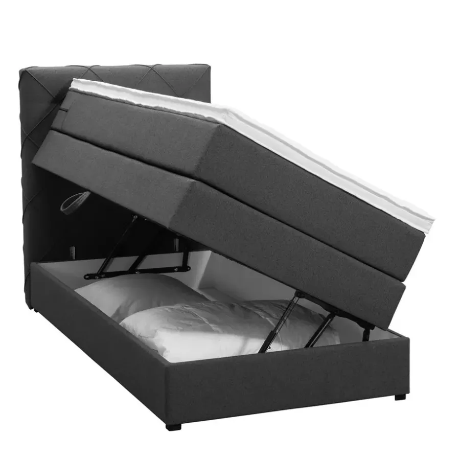 Leen Bakker Boxspring met opbergruimte Liv geruit - antraciet - 90x200 cm
