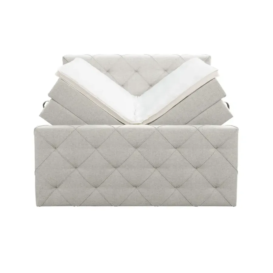 Leen Bakker Boxspring met opbergruimte en voetbord Liv geruit - ecru - 160x200cm