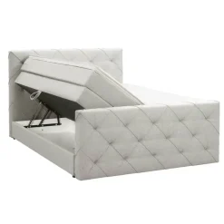 Leen Bakker Boxspring met opbergruimte en voetbord Liv geruit - ecru - 160x200cm
