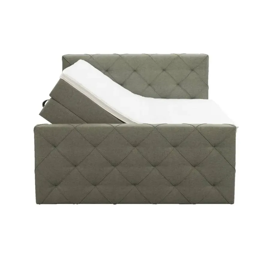 Leen Bakker Boxspring met opbergruimte en voetbord Liv geruit - groen - 140x200cm