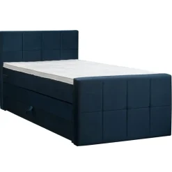 1-Persoons Boxsprings-Leen Bakker Boxspring met opbergruimte en voetbord Liv geblokt - blauw - 120x200cm
