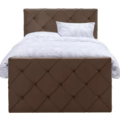 1-Persoons Boxsprings-Leen Bakker Boxspring met opbergruimte en voetbord Liv geruit - bruin - 120x200cm