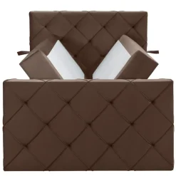 1-Persoons Boxsprings-Leen Bakker Boxspring met opbergruimte en voetbord Liv geruit - bruin - 120x200cm