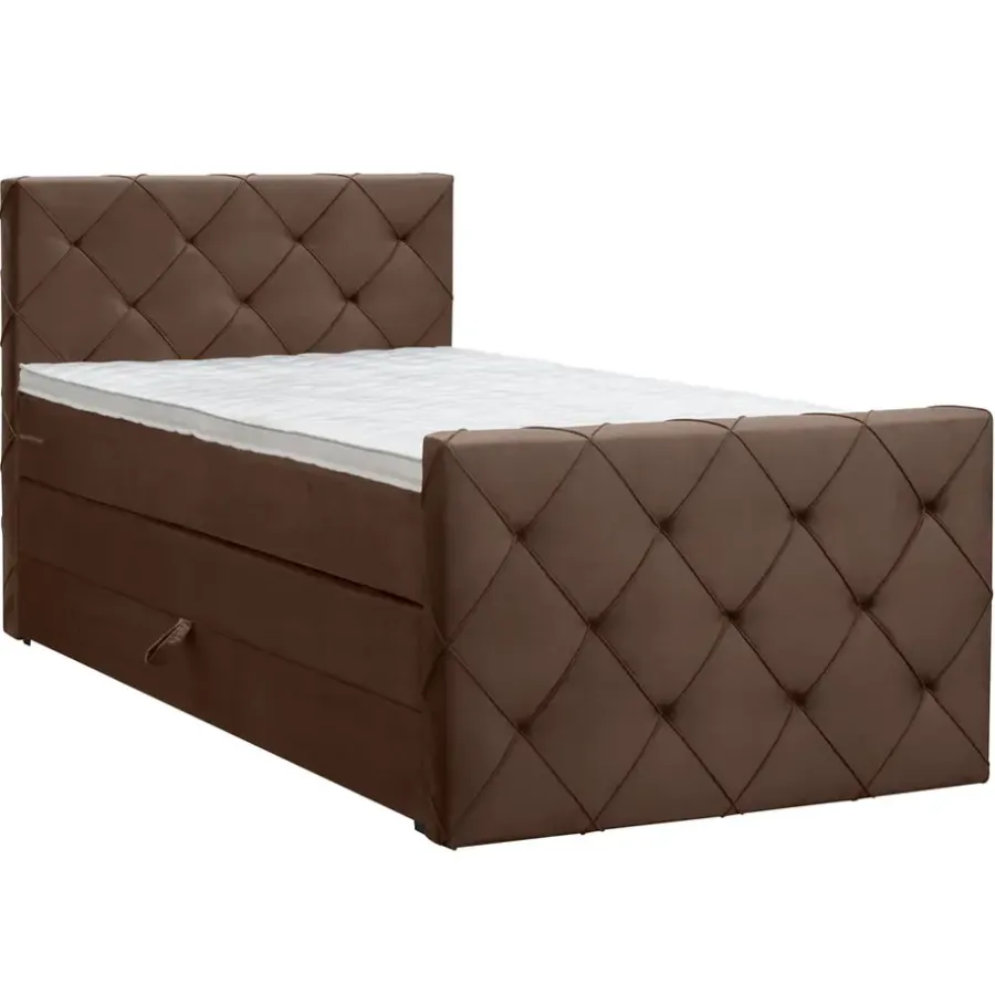 1-Persoons Boxsprings-Leen Bakker Boxspring met opbergruimte en voetbord Liv geruit - bruin - 120x200cm
